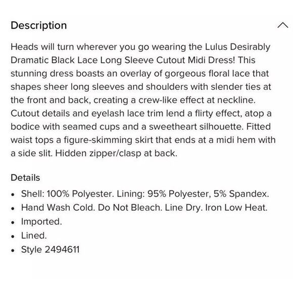 Lulu’s Desirably Dramatic Black Lace CutOut Size Large Event MIDI Dress NEW - Picture 14 of 15